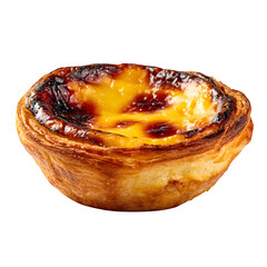 Portuguese pastel de nata egg tart with caramelized top,  European pastry photography, isolated with white background --v 7.0