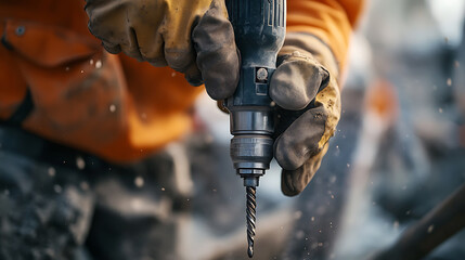Construction Worker Using a Drill