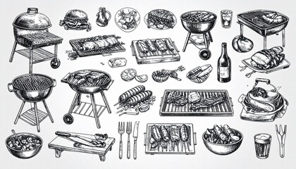 set of hand drawn illustrations on the white