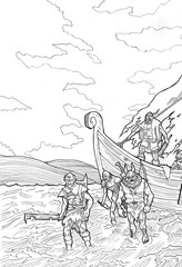 fleet of orcs traditional ink illustration