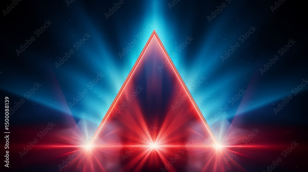 Aufkleber Bright red and blue lighted triangle with a red base and blue top. The triangle is lit up with red and blue lights, creating a vibrant and eye-catching display