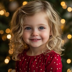 Smiling Child in a Festive Setting, Captured With Twinkling Lights Softly Glowing in the Background During a Cozy Holiday Season
