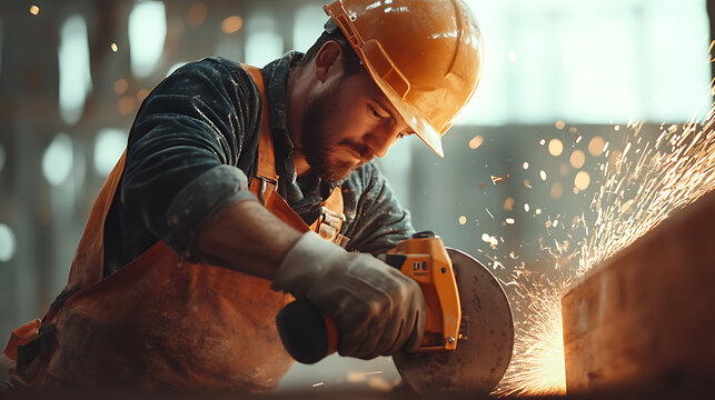 Industrial Worker Using Angle Grinder