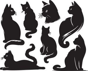 Set of lack cat silhouette jumping and standing  vector silhouttee on white background