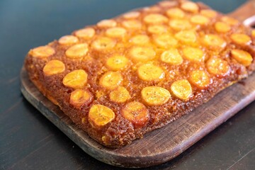 Traditional caramelized banana pie, typically Brazilian