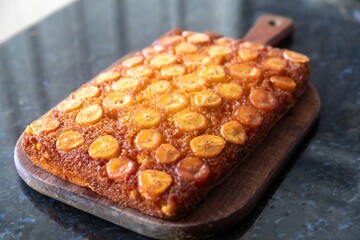 Traditional caramelized banana pie, typically Brazilian