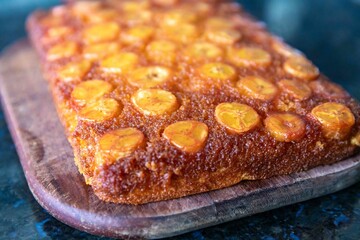 Traditional caramelized banana pie, typically Brazilian