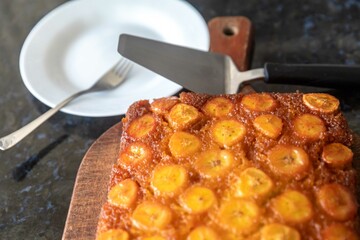 Traditional caramelized banana pie, typically Brazilian