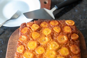 Traditional caramelized banana pie, typically Brazilian