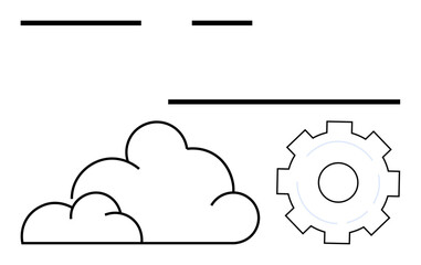 Cloud outline beside gear shape symbolizing technology and innovation. Ideal for cloud computing, technology, data management, digital transformation, networking, system processes, simple landing