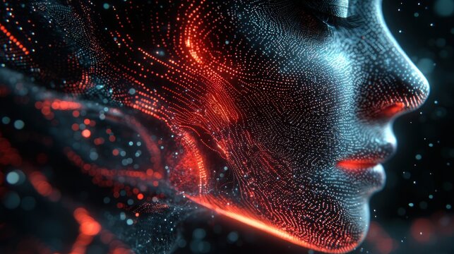 Dotted face, digital skin, red highlights