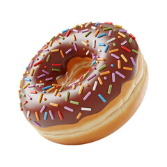 Glazed Donut with Sprinkles Isolated on White Background