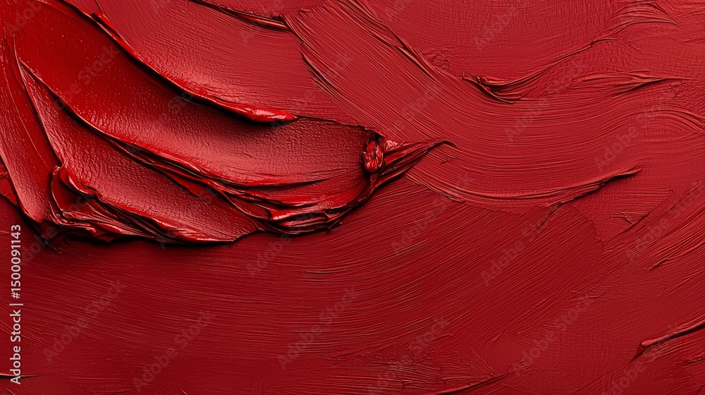 Fototapete red smear of lipstick is on a red background. the lipstick is thick and has a shiny, glossy appearan