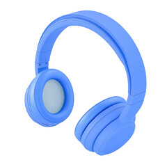An overhead view of blue wireless headphones for listening on transparent background