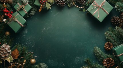 Amidst Lush Green Pine Branches and Vibrant Holiday Decorations, Beautifully Wrapped Gifts Await Discovery in a Warm Festive Atmosphere During the Cozy Winter Season