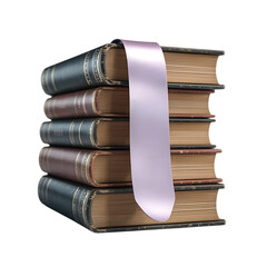Stack of Colorful Books with Bookmarks Isolated on White Background