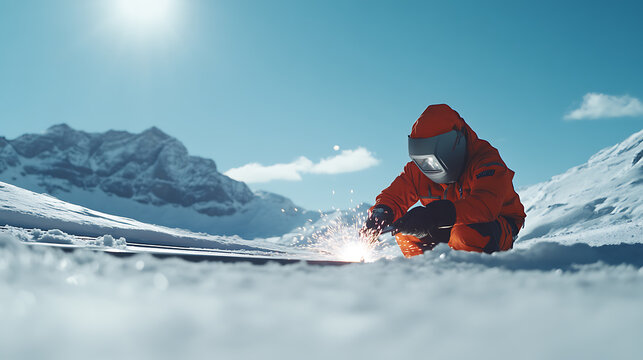 Snowboarder in Action on a Snowy Mountain Slope