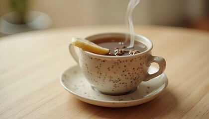Tea Cup with Lemon and Steam