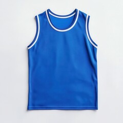 Blue basketball jersey apparel item on white background