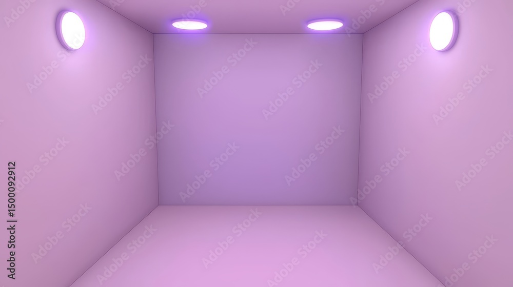 Poster room with two lights on the ceiling and a white wall. the room is empty and has a very bright and cl