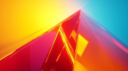 Colorful Geometric Structures Reflect Vibrant Light in a Captivating Blend of Orange and Blue Hues at Dusk Creating a Mesmerizing Visual Experience