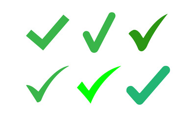 Green check mark, isolated tick symbols, checklist signs, and an approval badge. Flat and modern checkmark design, vector illustration.
