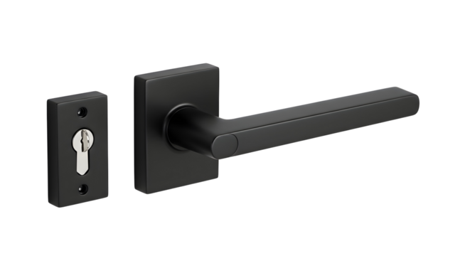 Black modern door handle and lock set