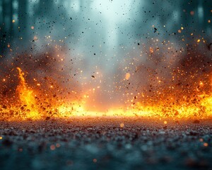 Fiery explosion; blurred background