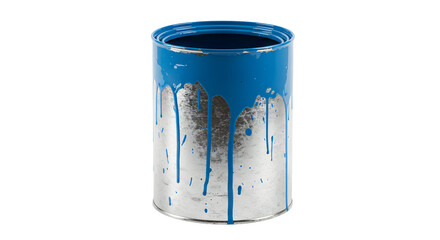 Blue paint can with drips