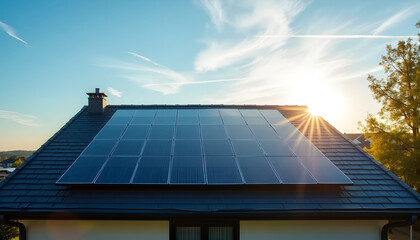 Fototapeta premium solar panels on the roof of the house