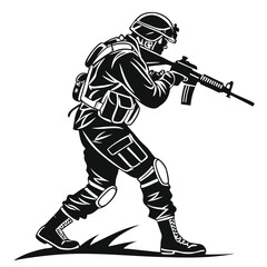 Armed Soldier Military Combat Stance Ready Action Black And White
