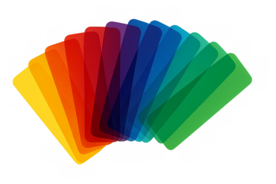 Colorful overlapping rounded rectangles forming a spectrum on transparent background