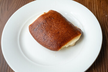 kazandibi dessert close up on white plate