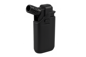 Black jet lighter with transparent background creating a flame