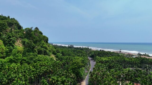 Cinematic Aerial View of Hills and Ocean Coastline