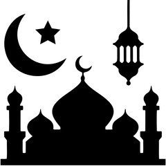Ramadan vector icon set. Silhouette of a mosque and a star and crescent. Islam vector icon set for Ramadan.