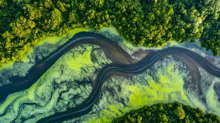 Aerial View of Serpentine River in Lush Green Mangrove Forest