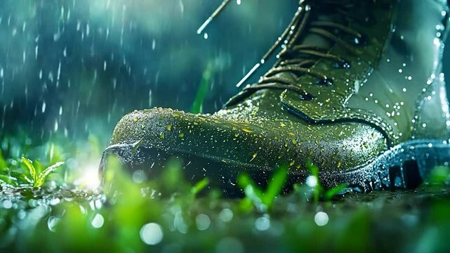 Rainy Night, Military Boot in the Mud