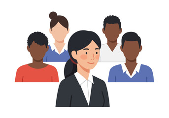 Diverse team members collaborate, showcasing strength and unity. Modern illustration style with a warm, inviting background. Ideal for business and teamwork concepts.