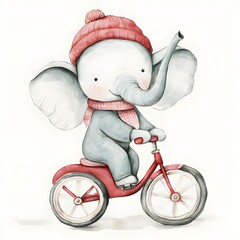Charming nursery wall art featuring a playful elephant riding a tricycle, perfect for children's room decor