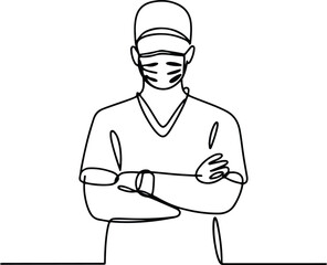 One Line Surgeon Silhouette Set – Minimalist Medical Art Surgeon Line Drawing Vector – Doctor Silhouette Icons