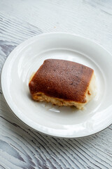 kazandibi dessert close up on white plate
