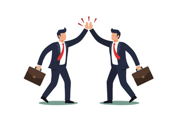 Two business professionals celebrate team success with a high-five. Modern illustration style, vibrant colors, and a clear composition convey achievement and collaboration.