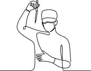 One Line Surgeon Silhouette Set – Minimalist Medical Art Surgeon Line Drawing Vector – Doctor Silhouette Icons