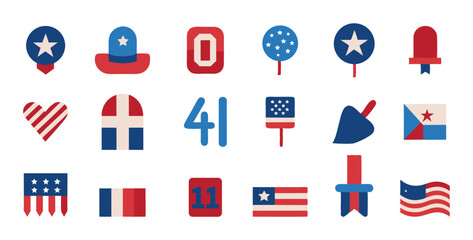 Fototapeta premium Set of 4th of July, American Independence day graphic elements on white background 