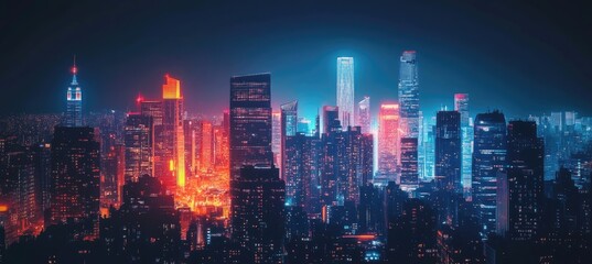 Fototapeta premium Vibrant cityscape at night, illuminated by neon lights