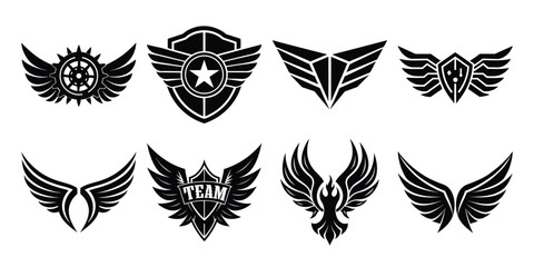 Black Wing Emblem Set with Gear, Shield, and Team Badges