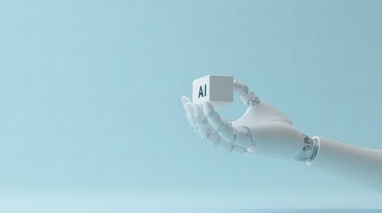 Robotic hand holding AI cube Artificial Intelligence concept