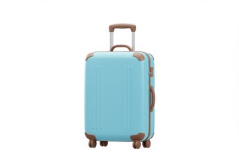 3D Illustration of Light blue suitcase with brown accents isolated on white background