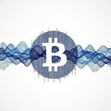 Bitcoin logo in binary code with blockchain wave on white background, cryptocurrency and digital money concept, vector illustration for online marketing and business promotion.